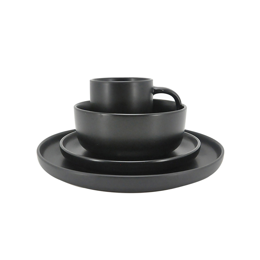 Vajilla De Ceramica Negro 16 Piezas Moderna 4 Personas Kb-28