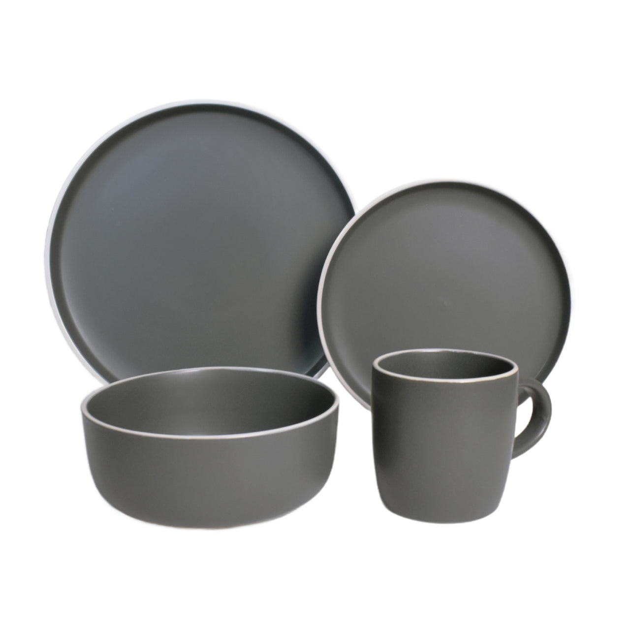 Vajilla De Ceramica Gris Obscuro 16 Piezas 4 Personas Kb-108