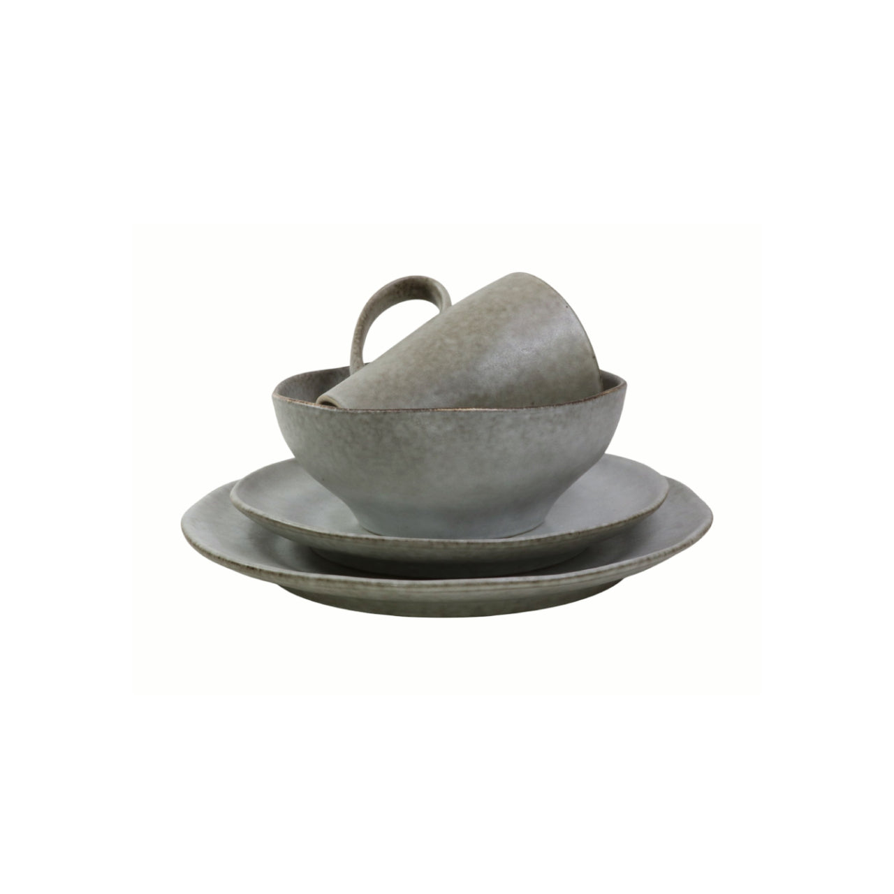 Vajilla De Ceramica 16 Piezas Para 4 Personas Acabo Rustico Gris Claro Rustica