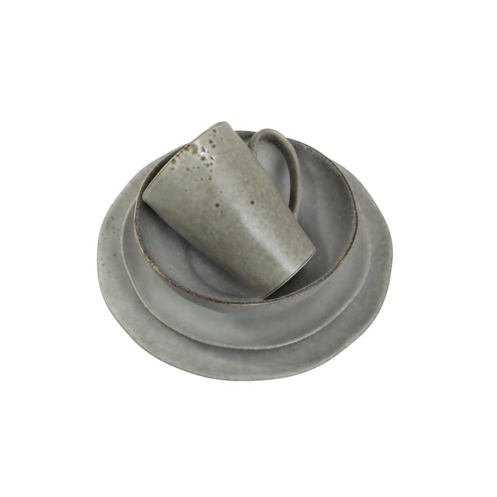 Vajilla De Ceramica 16 Piezas Para 4 Personas Acabo Rustico Gris Claro Rustica
