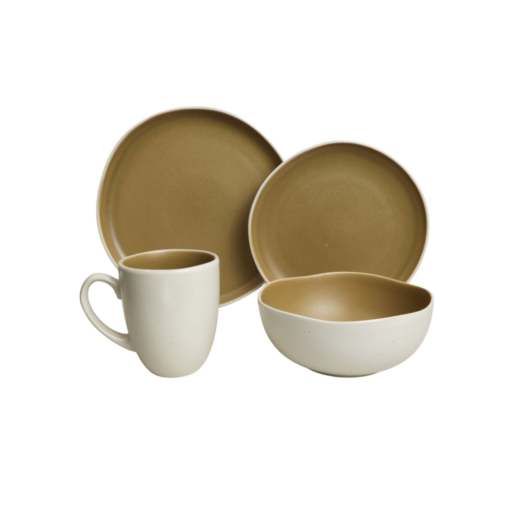 Vajilla De Ceramica 16 Piezas Para 4 Personas Moderna Color Mostaza