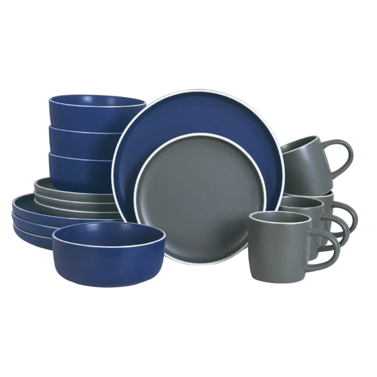 Vajilla Gris Y Azul De Ceramica Para 4 Personas 16 Piezas