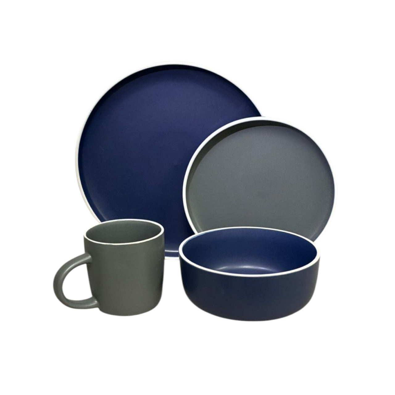 Vajilla Gris Y Azul De Ceramica Para 4 Personas 16 Piezas