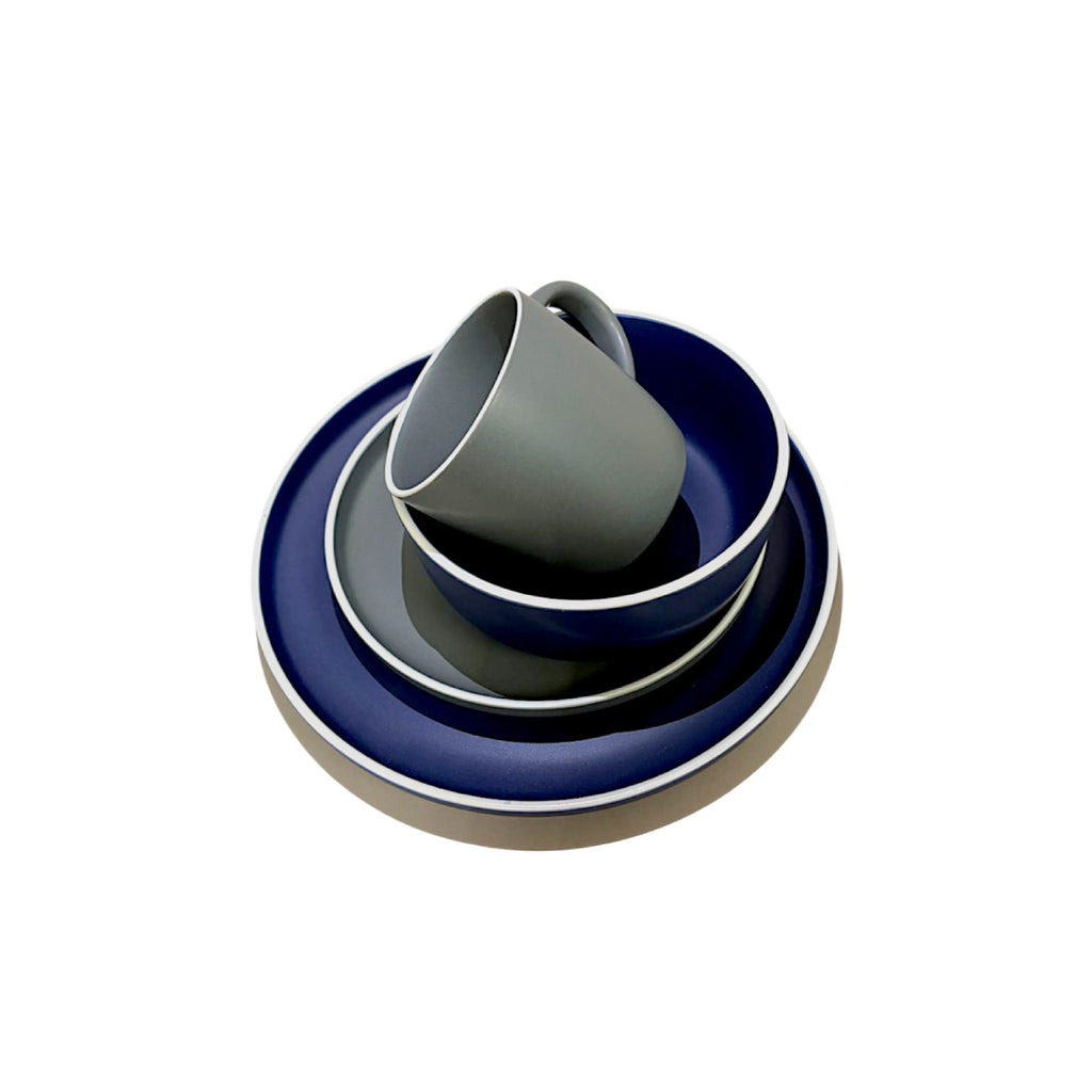 Vajilla Gris Y Azul De Ceramica Para 4 Personas 16 Piezas