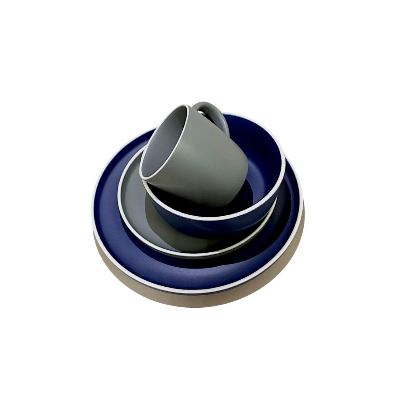 Vajilla Gris Y Azul De Ceramica Para 4 Personas 16 Piezas
