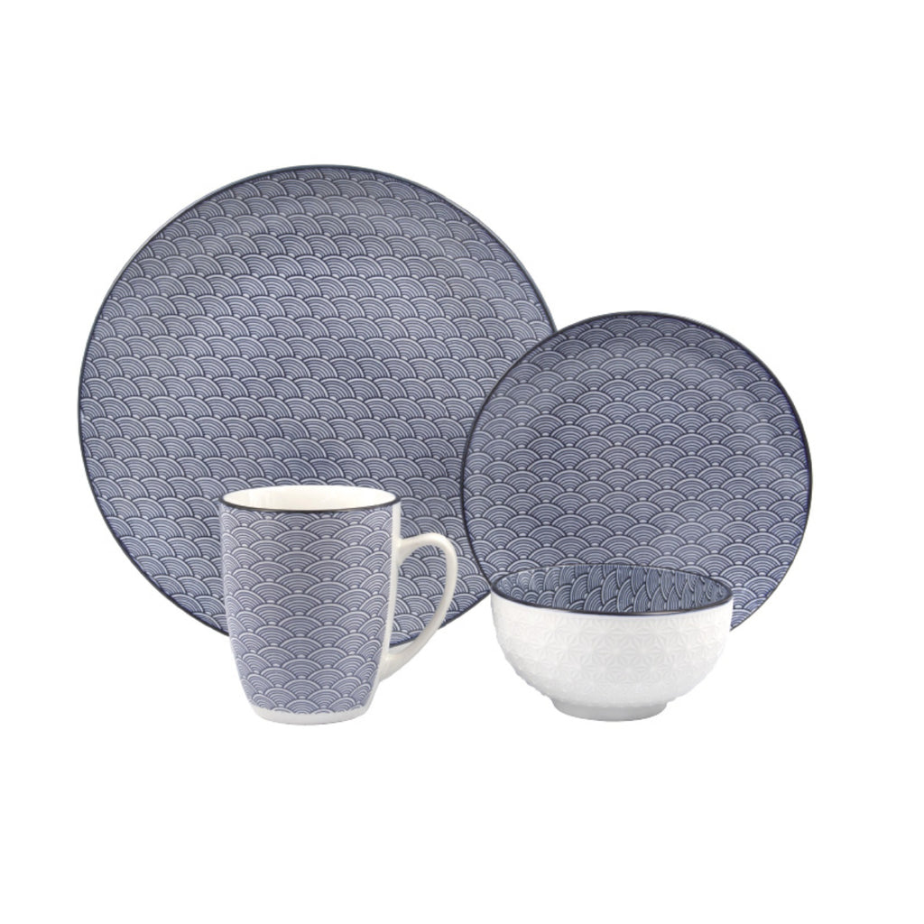 Vajilla De Porcelana Redonda 16 Piezas Azul Marino Kb-44
