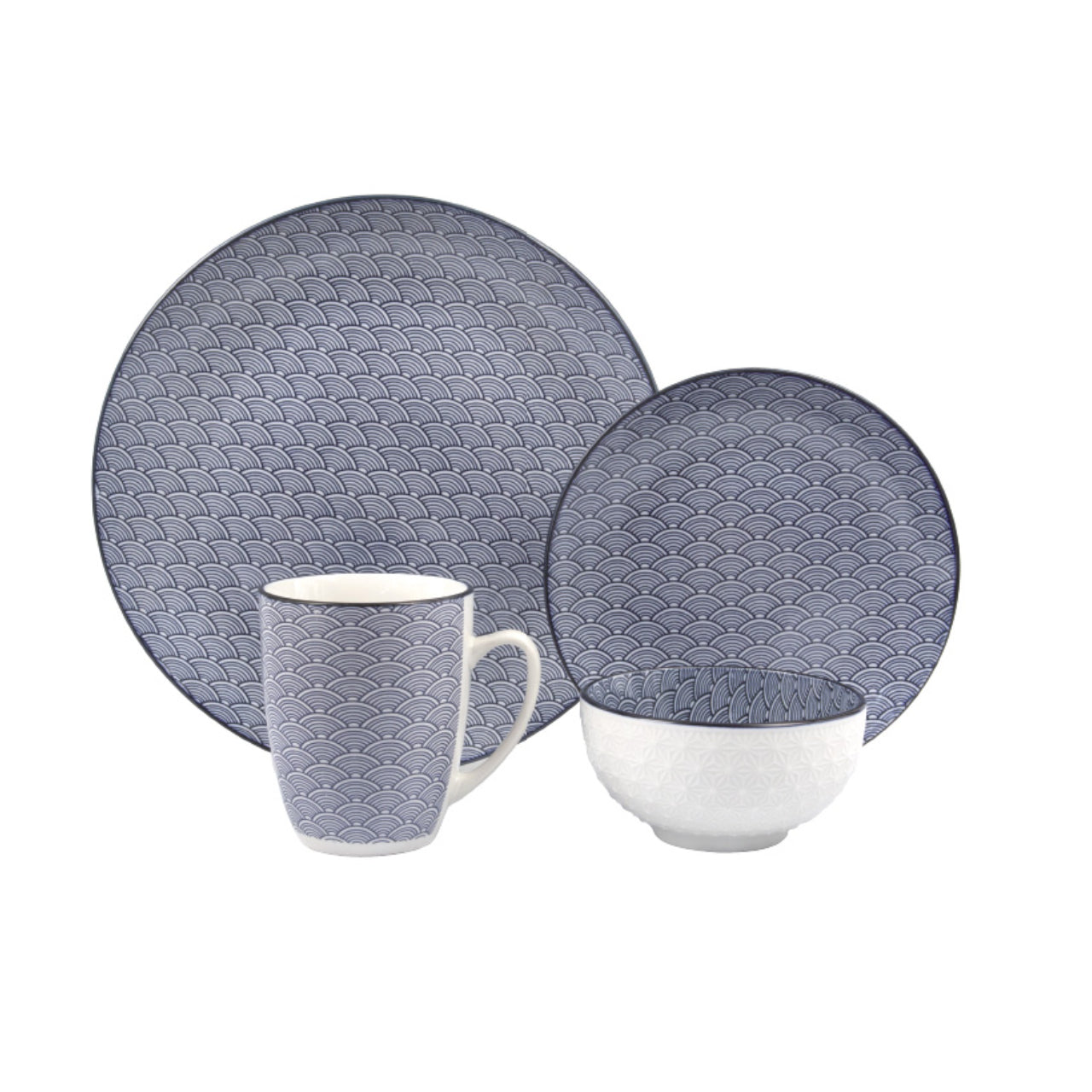 Vajilla De Porcelana Redonda 16 Piezas Azul Marino Kb-44