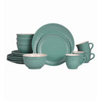 Vajilla De Ceramica Color Glaze Verde Para 4 Personas 16pz Azul Petróleo Texturizado Con Relieve