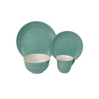 Vajilla De Ceramica Color Glaze Verde Para 4 Personas 16pz Azul Petróleo Texturizado Con Relieve