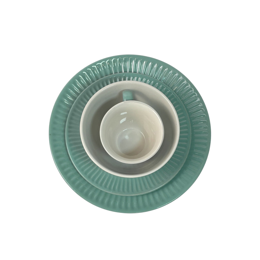 Vajilla De Ceramica Color Glaze Verde Para 4 Personas 16pz Azul Petróleo Texturizado Con Relieve