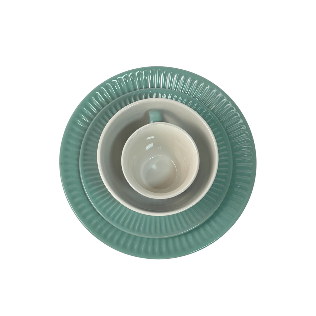Vajilla De Ceramica Color Glaze Verde Para 4 Personas 16pz Azul Petróleo Texturizado Con Relieve