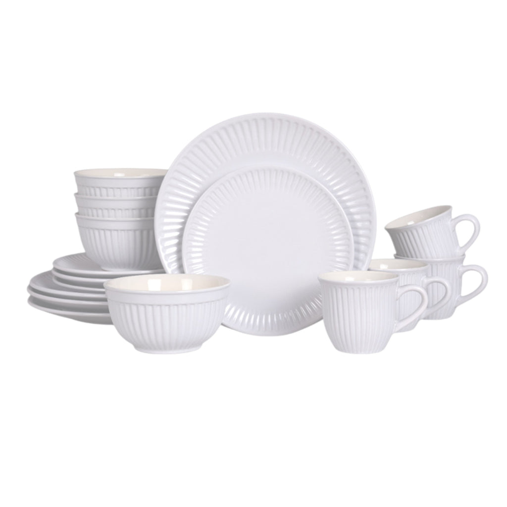 Juego De Vajilla Ceramica Color Blanca Para 4 Personas Con Textura