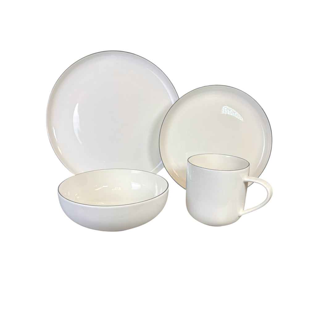 Vajilla De Porcelana Blanca Borde Negro 16pz Para 4 Personas