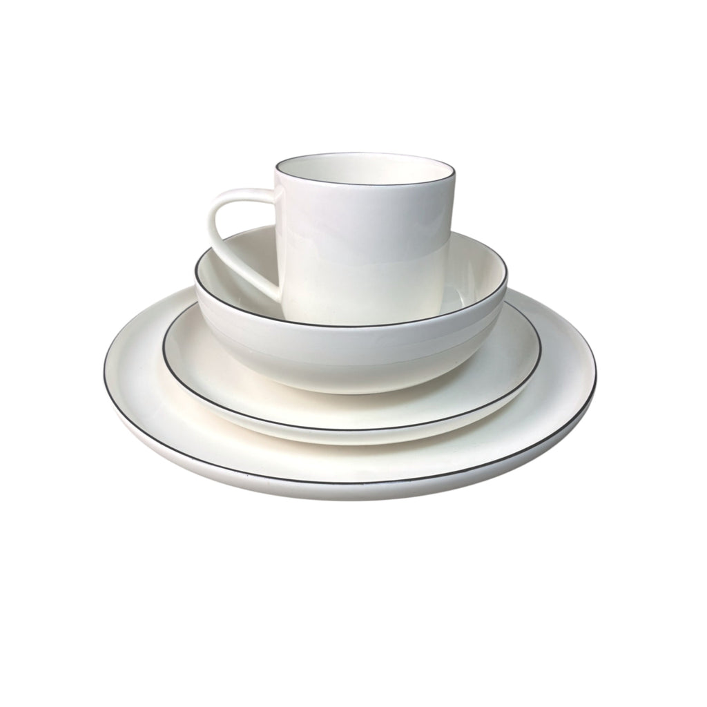 Vajilla De Porcelana Blanca Borde Negro 16pz Para 4 Personas