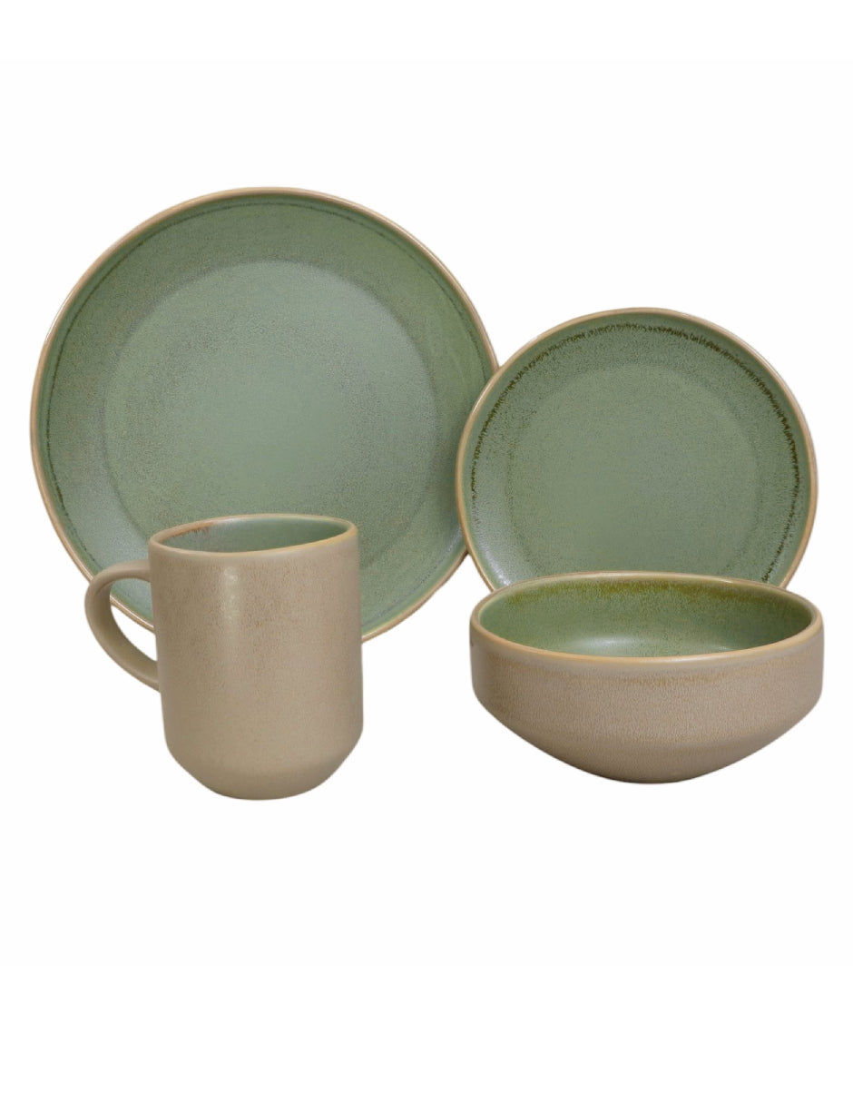 Vajilla De Ceramica Verde Pistache 16 Piezas Para 4 Personas Acabo Moderno