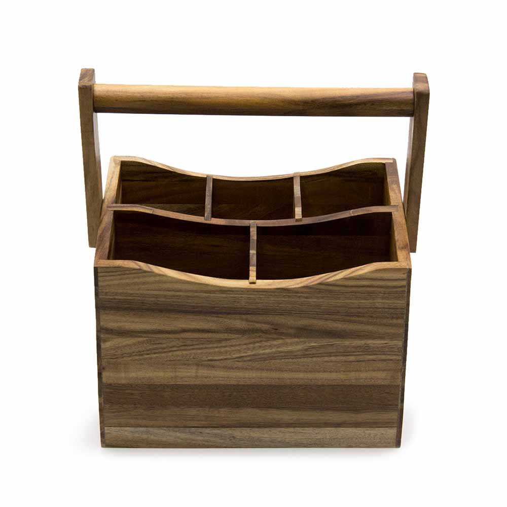 Porta Cubiertos Grande De Madera Natural Acacia Sw-04