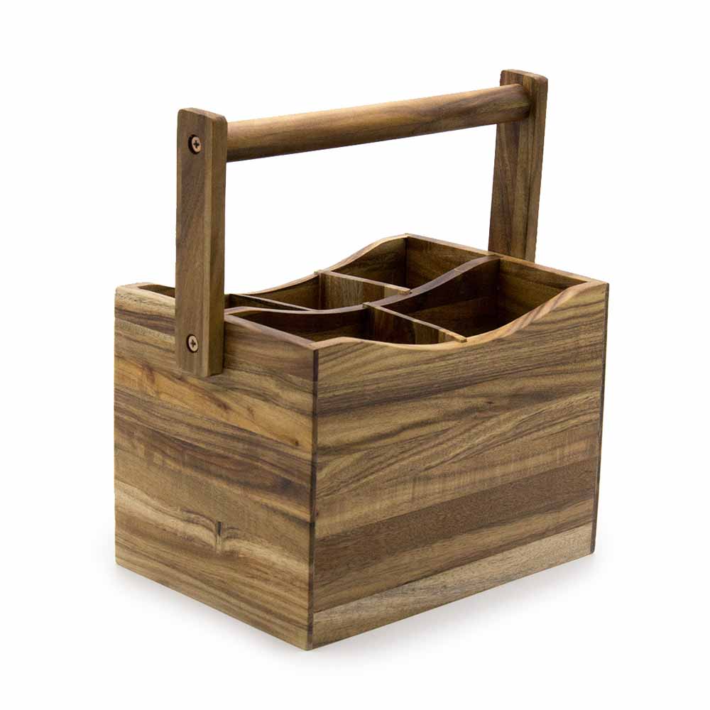 Porta Cubiertos Grande De Madera Natural Acacia Sw-04