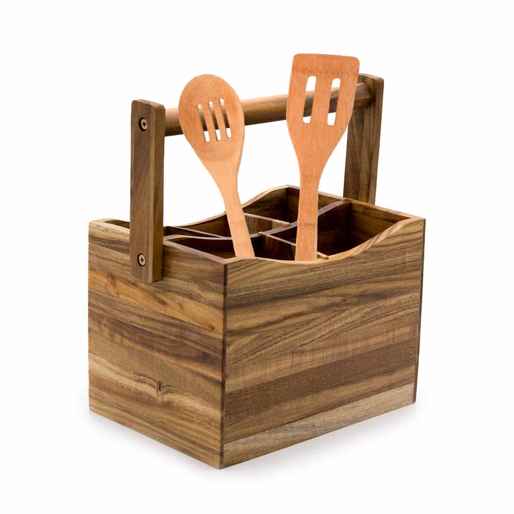 Porta Cubiertos Grande De Madera Natural Acacia Sw-04