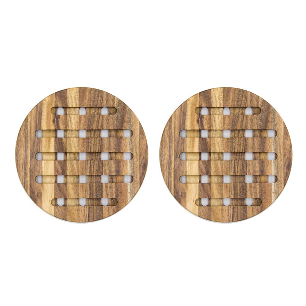 Set 2 Porta Caliente Redondo De Madera Natural Acacia Sw-01