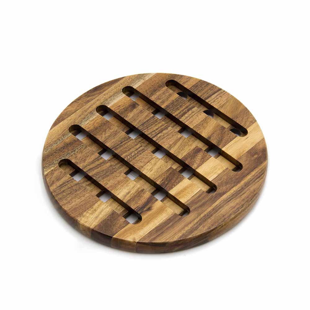 Set 2 Porta Caliente Redondo De Madera Natural Acacia Sw-01
