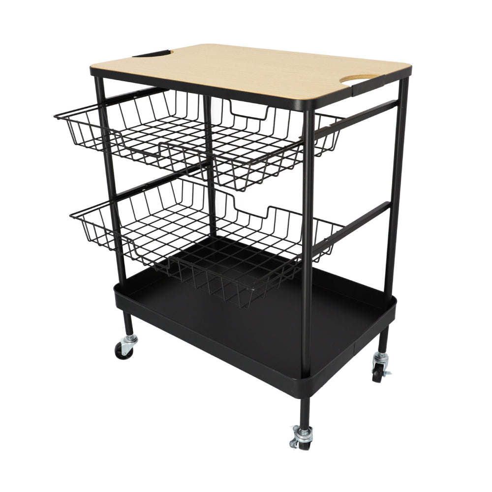 Carrito De Cocina De Acero y Madera Con Asas Y Ruedas