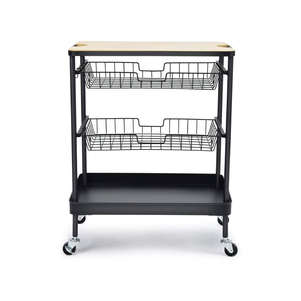 Carrito De Cocina De Acero y Madera Con Asas Y Ruedas