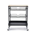 Carrito De Cocina De Acero y Madera Con Asas Y Ruedas