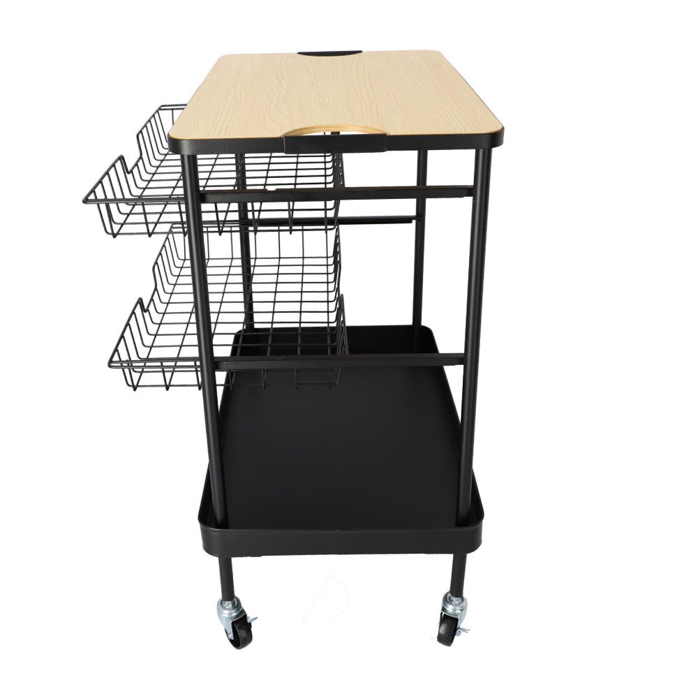 Carrito De Cocina De Acero y Madera Con Asas Y Ruedas