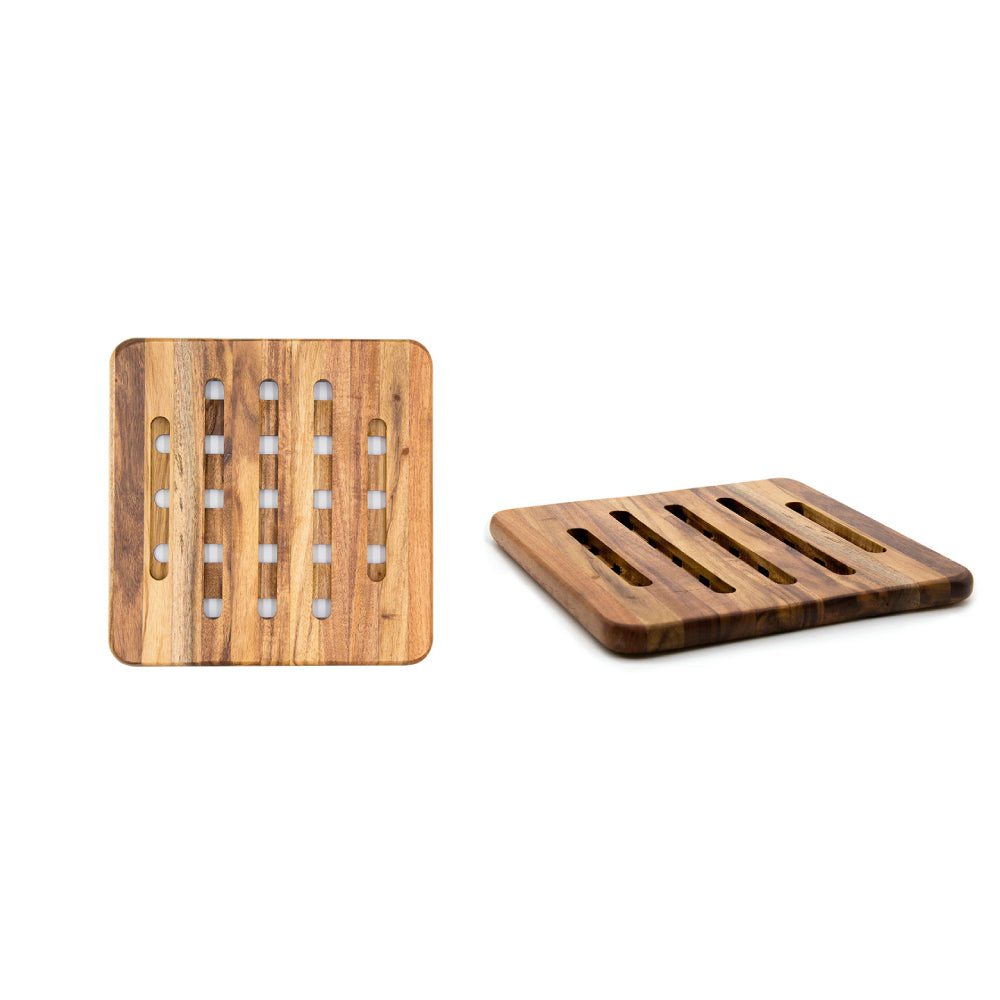 Set 2 Porta Caliente Cuadrado Madera Natural Acacia Sw-02